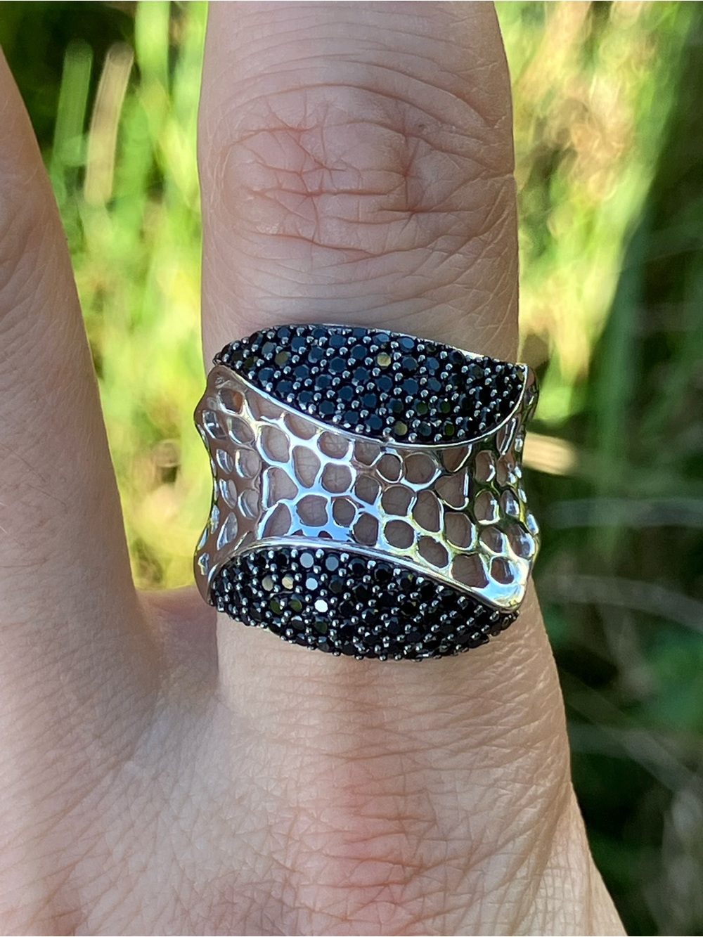 Natural Black Spinel Sterling Silver Ring Size 8